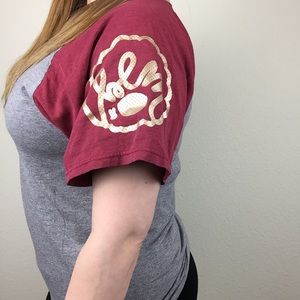 BLM upcycled Russell Athletic red sleeve henley